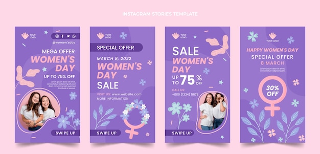 Flache internationale Frauentag Instagram Geschichten Sammlung