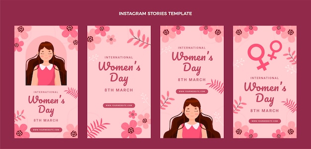 Flache internationale Frauentag Instagram Geschichten Sammlung