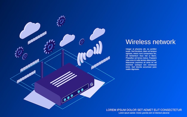 Flache isometrische 3d-vektorkonzeptillustration des drahtlosen netzwerks