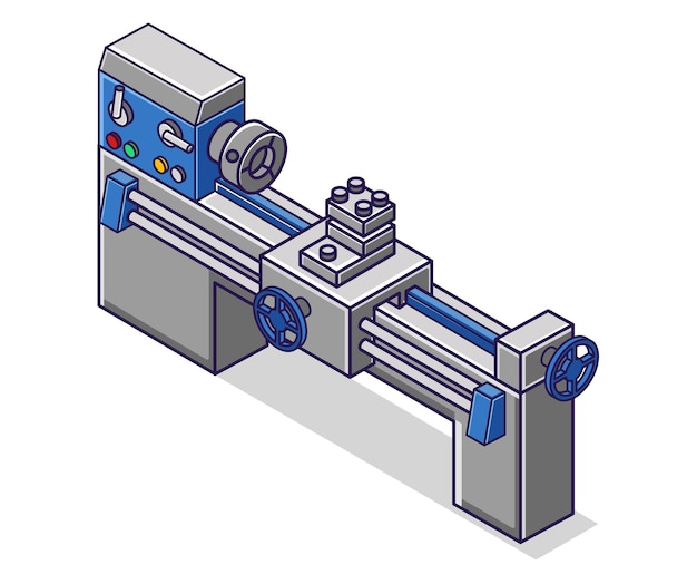 Flache isometrische Konzeptillustration Hochtechnologie der CNC-Drehmaschinenindustrie