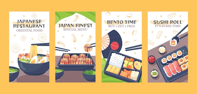 Flache japanische restaurant instagram geschichten sammlung