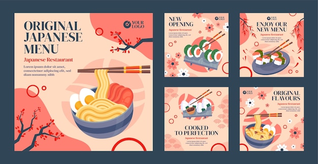 Flache japanische restaurant instagram posts sammlung