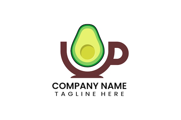Flache kaffeetasse avocado früchte logo symbol vorlage vektor design illustration