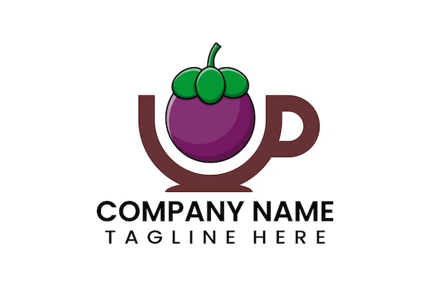 Flache kaffeetasse mangostanfrüchte logo symbol vorlage vektor design illustration