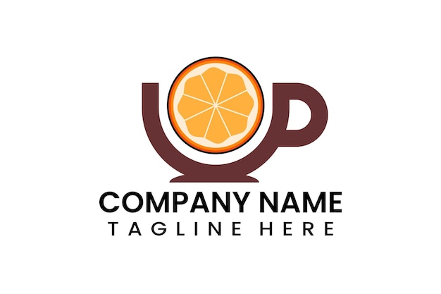 Flache kaffeetasse orange früchte logo symbol vorlage vektor design illustration