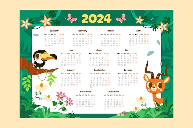Flache Kalendervorlage 2024