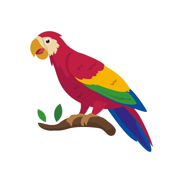 Flache Karikatur der Papageienillustration