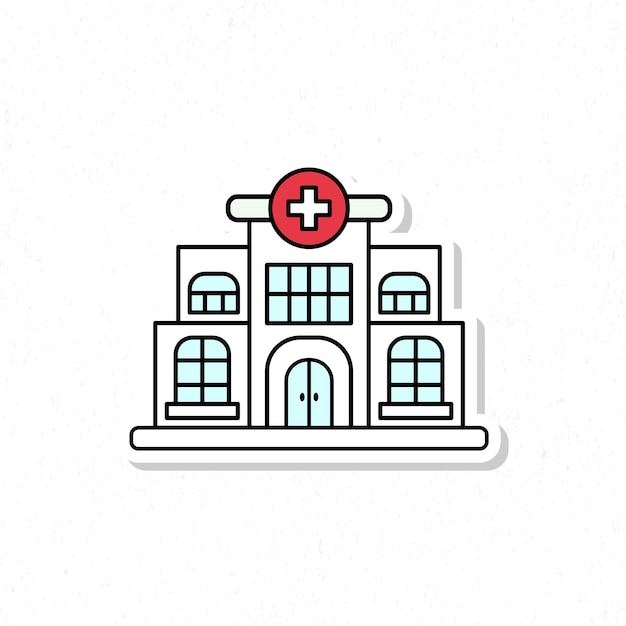 Vektor flache karikaturikonenillustration des krankenhausgebäudes. aufkleber-design.