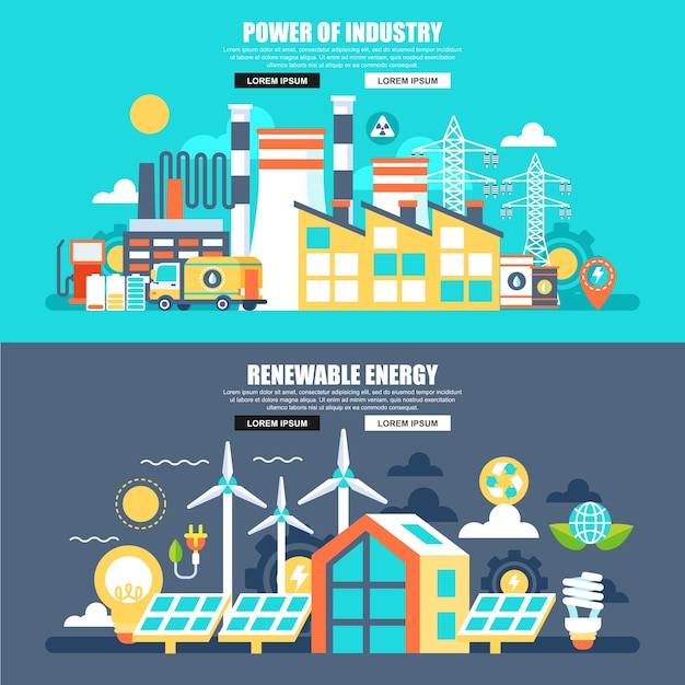 Flache konzeptnetzfahne des geschäfts der energie der industrie