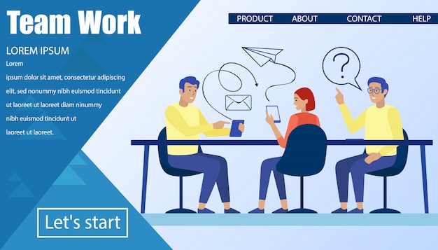 Flache landing page für teamarbeit und mobile apps