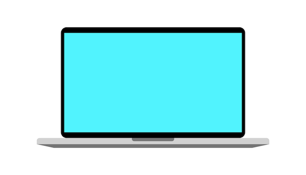 Flache, Laptop, Gerät, Blauer Bildschirm, Vektor, Illustration