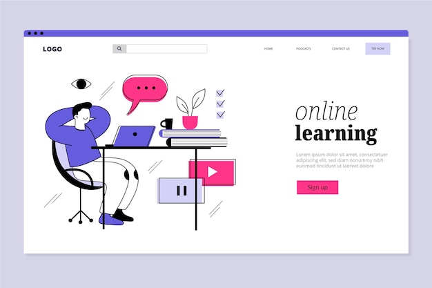 Vektor flache lineare online-lern-landingpage