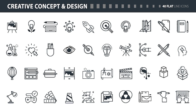 Flache Liniensymbole aus kreativem Konzept