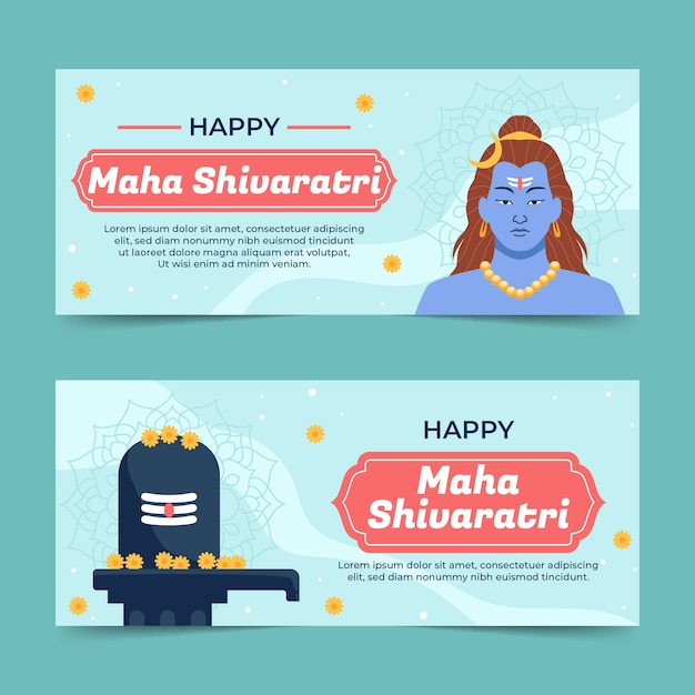 Vektor flache maha shivaratri horizontale banner gesetzt