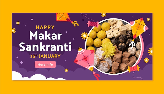 Flache makar sankranti horizontale bannervorlage