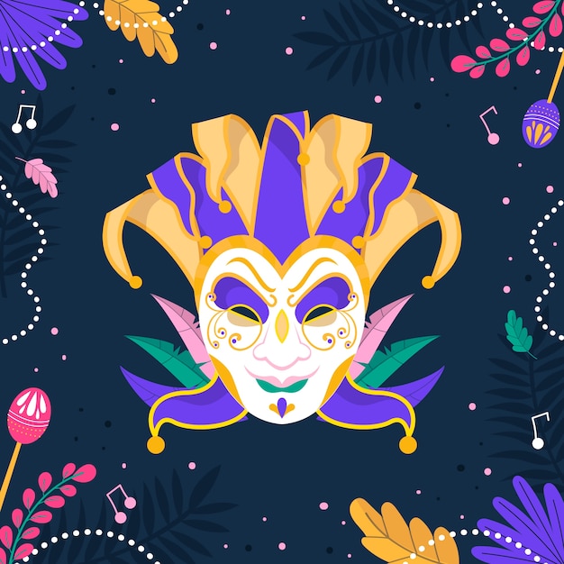 Flache mardi gras-illustration