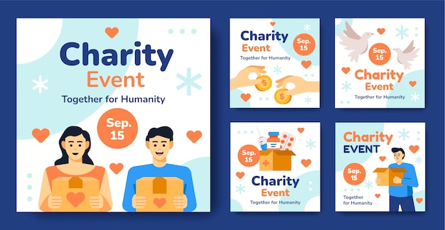 Flache minimale Charity-Event-IG-Posts gesetzt