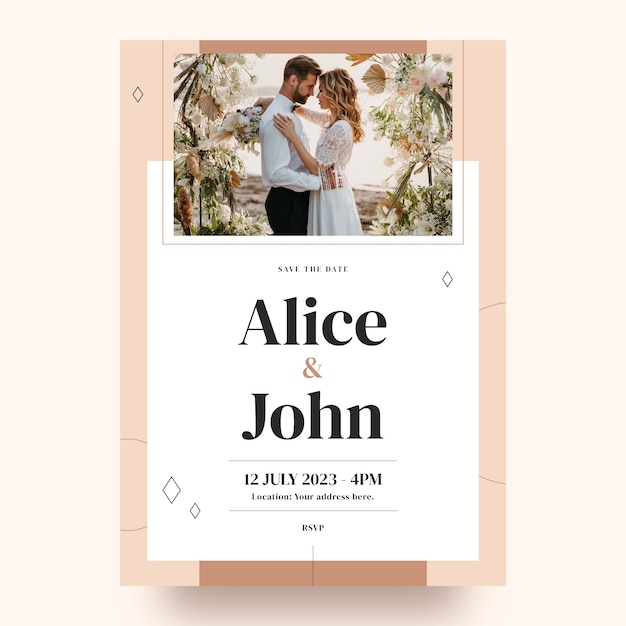 Flache minimale Hochzeitsplakatvorlage