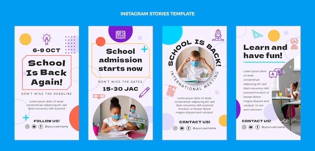 Flache minimale Instagram-Geschichtensammlung für internationale Schulen