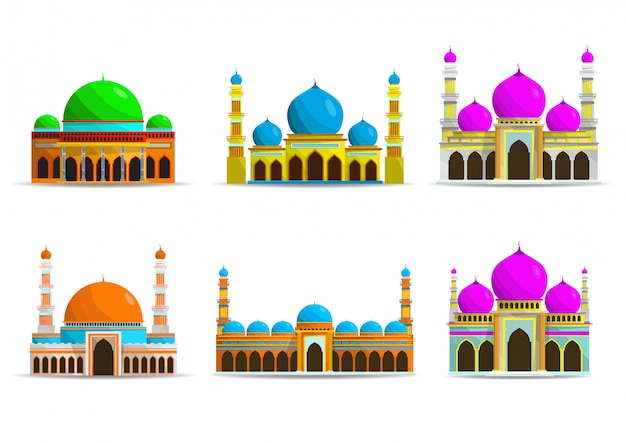 Flache moschee icon set