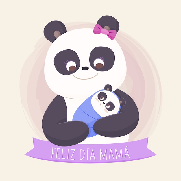 Flache Muttertagsillustration auf Spanisch mit Pandas