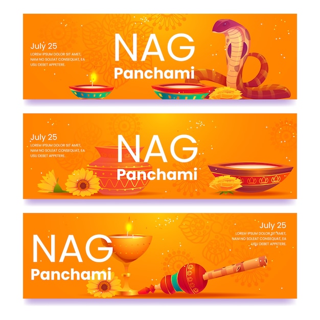 Flache nag-panchami-banner-set