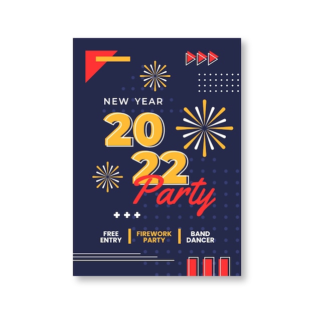 Flache Neujahrsparty-Flyer-Vorlage