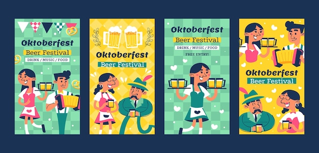 Vektor flache oktoberfest instagram geschichtensammlung