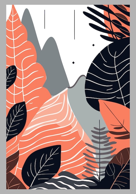 Flache pflanzenposter. gradient abstrakte geometrische banner mit kopierraum blumenrahmen, dschungelblätter