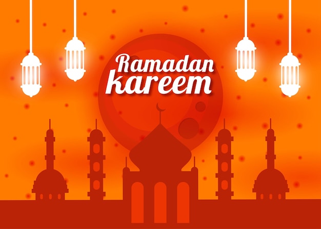 Flache Ramadan Kareem Illustration mit Moschee-Vektor-Design