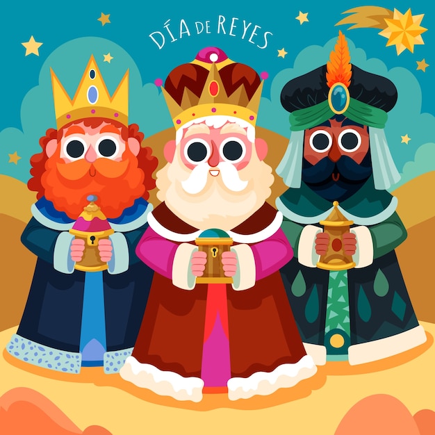 Flache reyes-magos-illustration