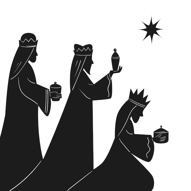 Vektor flache reyes-magos-silhouette-illustrationen