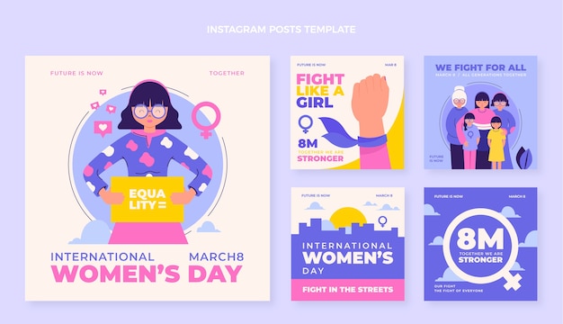 Flache Sammlung von Instagram-Posts zum internationalen Frauentag