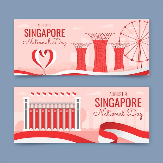 Flache singapur national day banner set