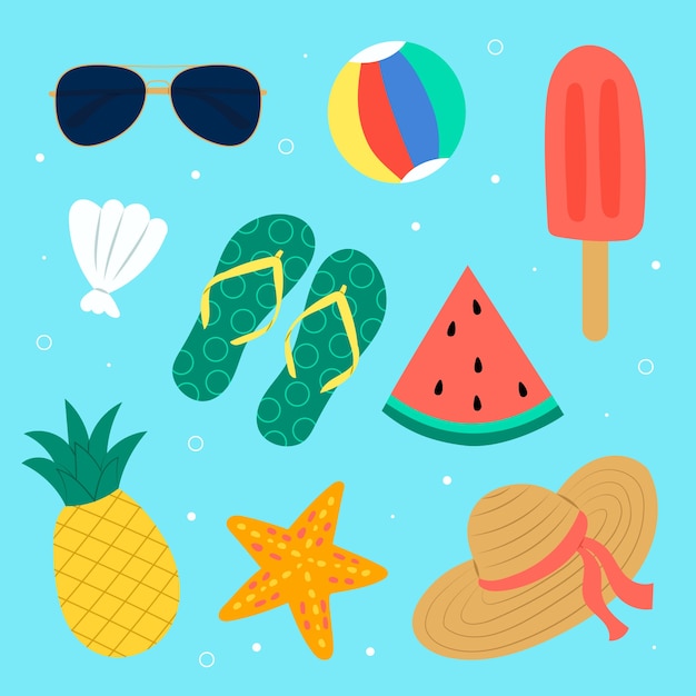 Flache Sommer Element Sammlung