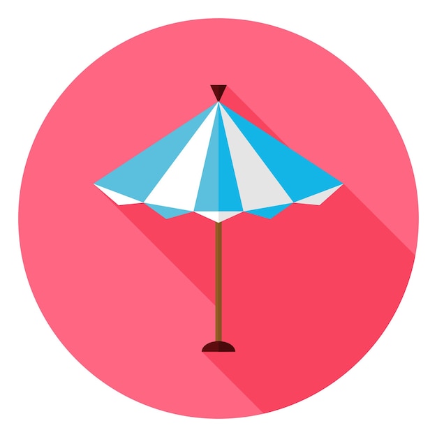 Flache sommer-sonnenschirm-kreis-symbol mit langem schatten. vektor-illustration flach stilisiert