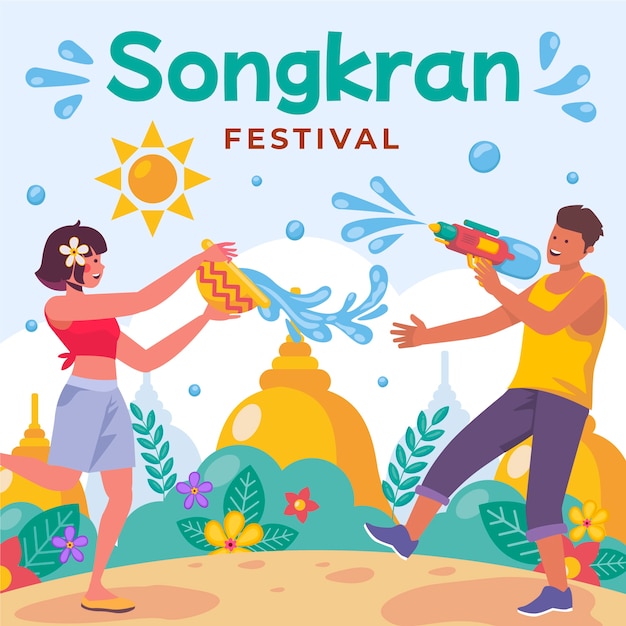 Vektor flache songkran-illustration