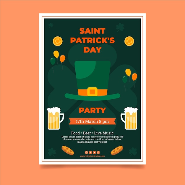 Flache st. patrick's day vertikale flyer vorlage