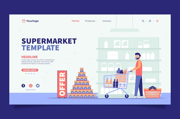 Vektor flache supermarkt-landingpage