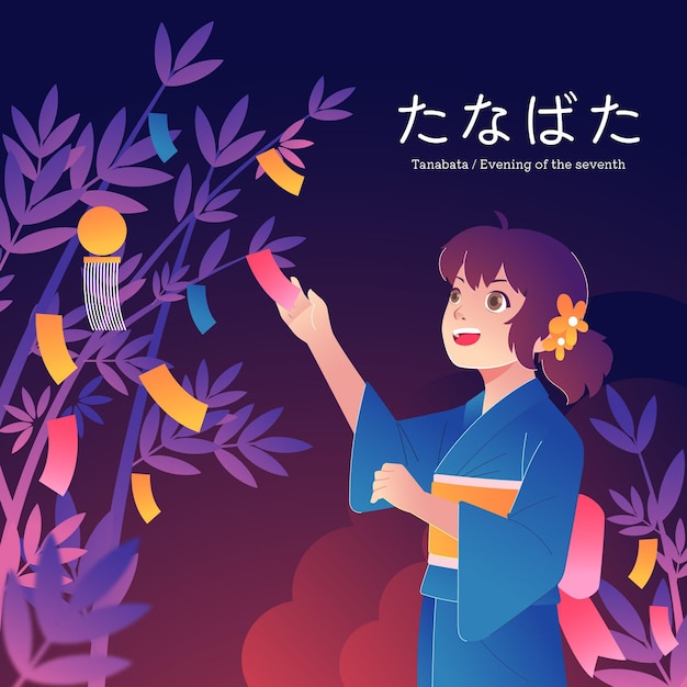 Flache tanabata-feierillustration