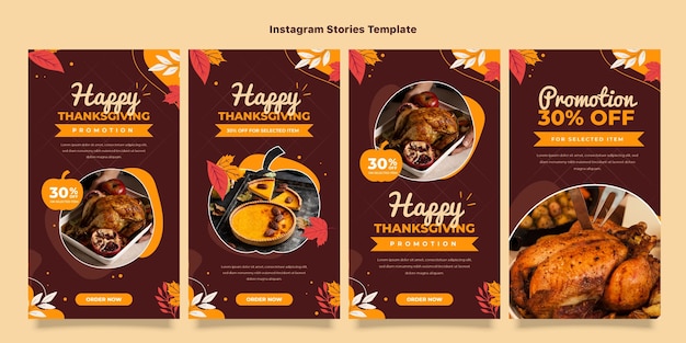 Vektor flache thanksgiving-instagram-geschichten-sammlung