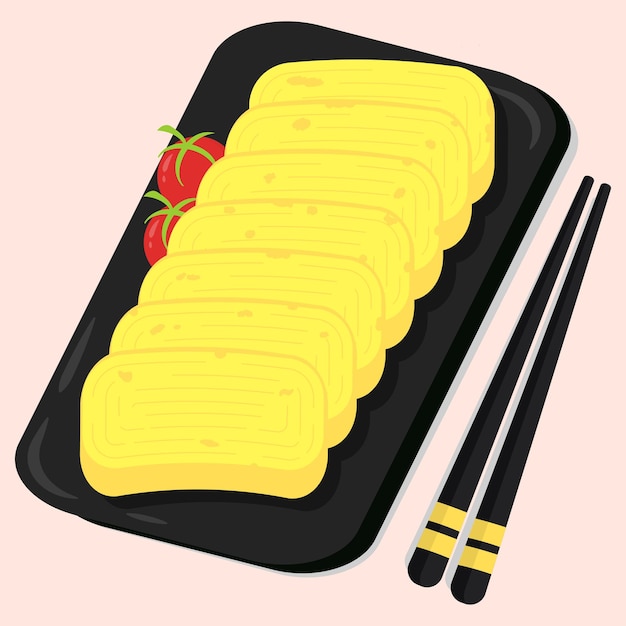 Flache Vektordesignillustration von Tamagoyaki. Japanisches Omelett isoliert auf weißem Hintergrund