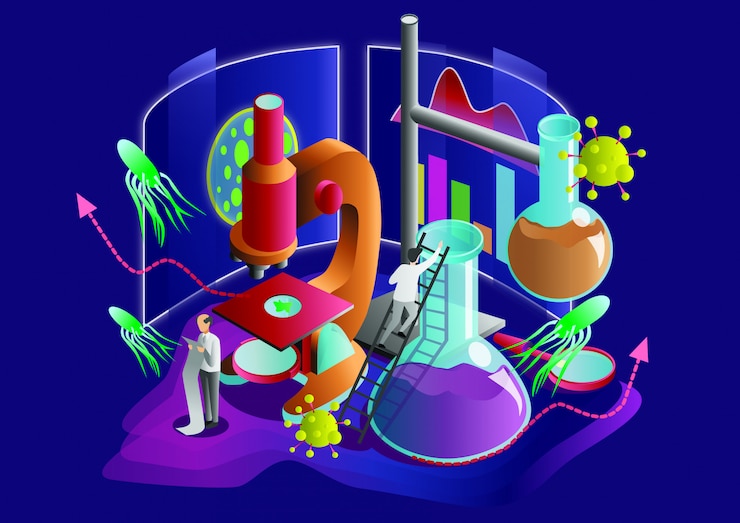 Vektor flache vektorillustration der wissenschaft.