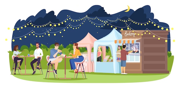 Flache Vektorillustration des Nachtmarkts