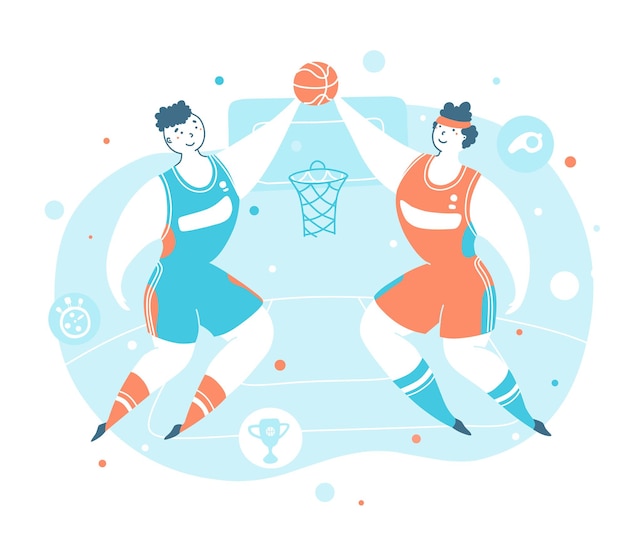 Flache vektorillustration des professionellen basketball-meisterschaftsspiels