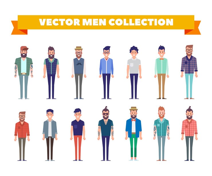 Vektor flache vektorkollektion für modische männer