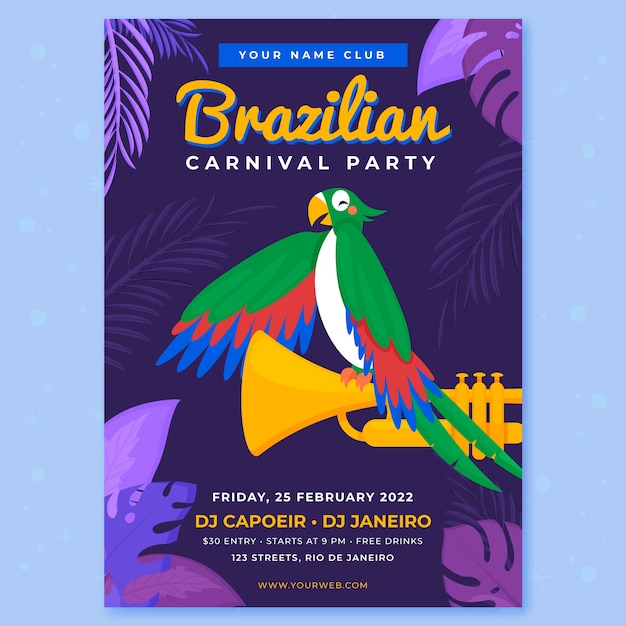 Flache vertikale Flyer-Vorlage für den brasilianischen Karneval