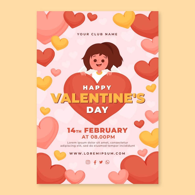 Flache vertikale Flyer-Vorlage zum Valentinstag
