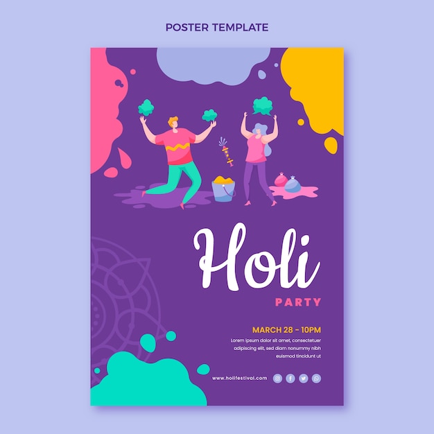 Flache vertikale Holi-Plakatvorlage
