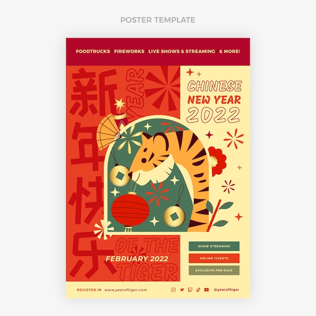 Flache vertikale plakatvorlage für das chinesische neujahr